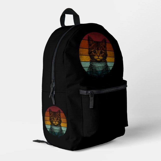 Vintage Retro Cute Cat Printed Backpack (Back Corner Left)