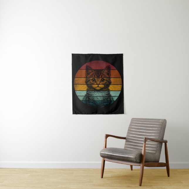 Vintage Retro Cute Cat Tapestry (In Situ)