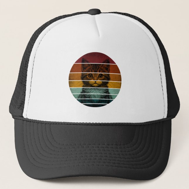Vintage Retro Cute Cat Trucker Hat (Front)