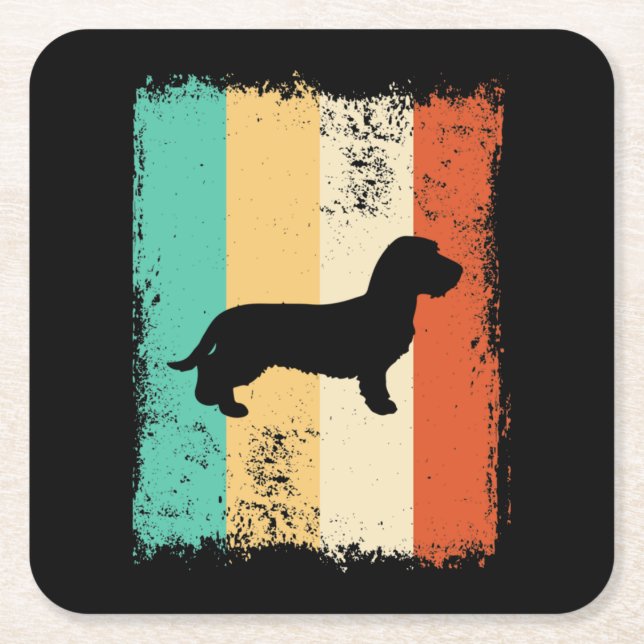 Vintage Retro Dachshund Wirehaired Square Paper Coaster (Front)