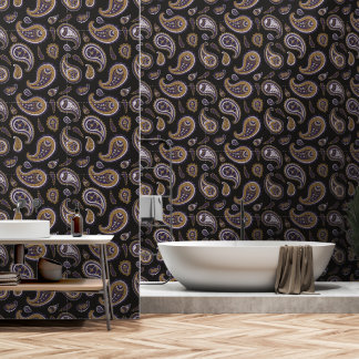 Vintage Retro Dark Purple Sepia Paisley Pattern Wallpaper
