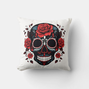 Vintage Retro Decorative Sugar Skull Gold Shiny Cushion