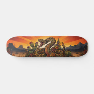 Vintage Retro Desert Rattlesnake and Cactus Skateboard