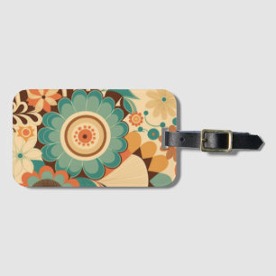 Vintage retro design floral brown beize green luggage tag