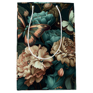 Vintage retro design floral green medium gift bag