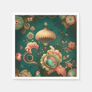 Vintage retro design floral green napkin