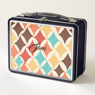 Vintage Retro Diamond Shapes Metal Lunch Box