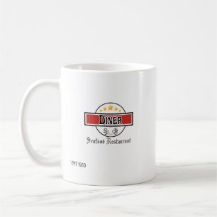 Vintage Retro Diner Red Logo Utensils & Five Star Coffee Mug