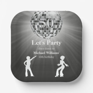 Vintage Retro Disco Ball Black White 50th Birthday Paper Plate
