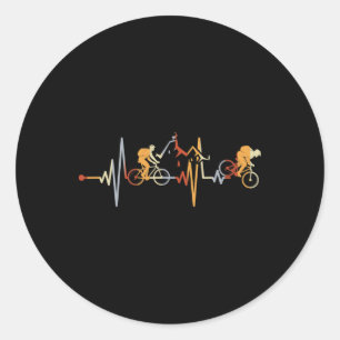 Vintage Retro Distressed Heartbeat Mountain Biking Classic Round Sticker