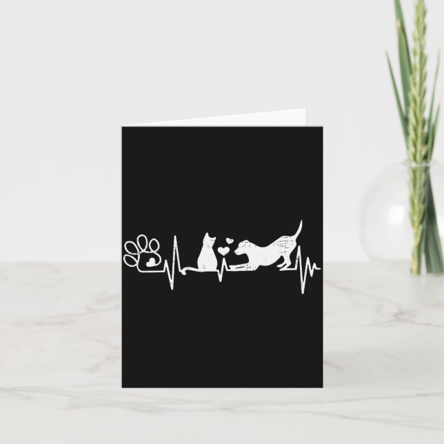 Vintage Retro Dog And Cat Heartbeat Funny  Card (Front)