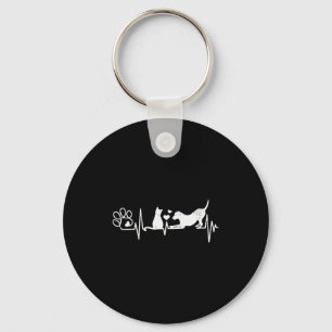 Vintage Retro Dog And Cat Heartbeat Funny Key Ring