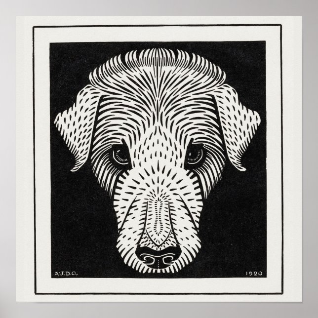 Vintage Retro Dog Head Julie de Graag Poster (Front)