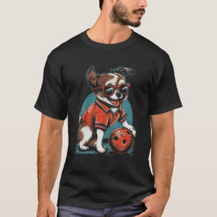 Vintage Retro Dog Playing Bowling Bowl Bowler Pupp T-Shirt