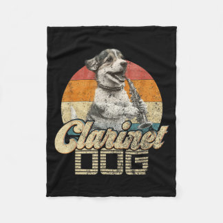 Vintage Retro Dog Playing Clarinet Music Puppy Fleece Blanket