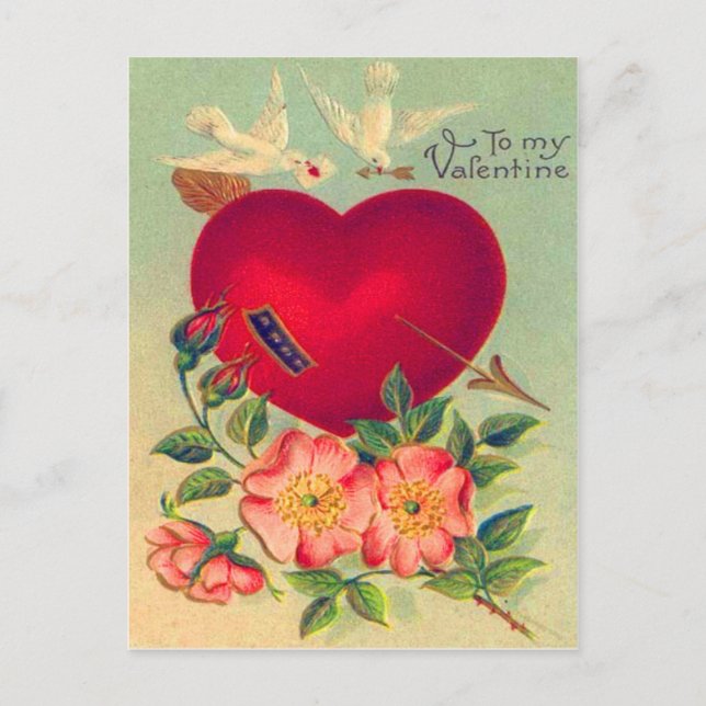 Vintage Retro Doves Hearts Valentine Card (Front)