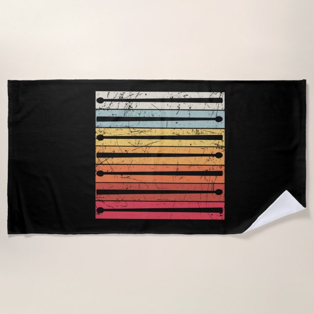 Vintage Retro Drumsticks Drummer Drums Beach Towel (Front)
