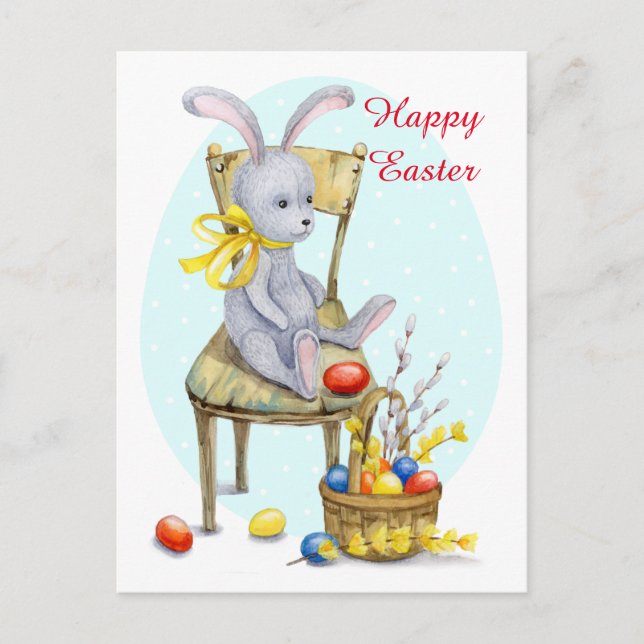 Vintage retro Easter bunny Holiday Postcard (Front)
