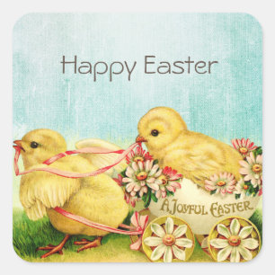 Vintage Retro Easter Chicks  Square Sticker