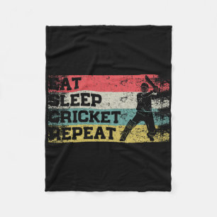 Vintage Retro Eat Sleep Cricket Repeat Funny Sport Fleece Blanket