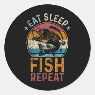 Vintage Retro Eat Sleep Fish Repeat Classic Round Sticker