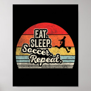 Vintage Retro Eat Sleep Soccer Repeat Soccer T Shi Poster