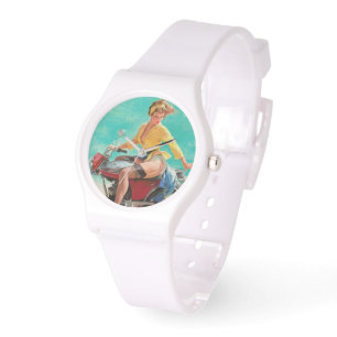 Vintage Retro Elvgren Motorcycle Biker Pin-UP Girl Watch