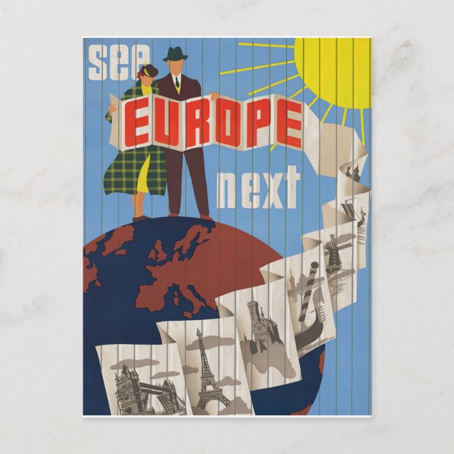 Vintage Retro Europe Travel Tourism Postcard (Front)