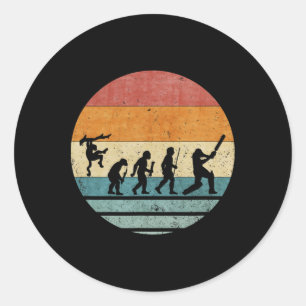 Vintage Retro Evolution Of Cricket Player Silhouet Classic Round Sticker