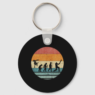 Vintage Retro Evolution Of Cricket Player Silhouet Key Ring
