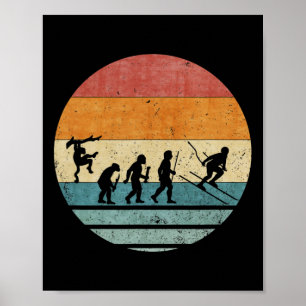 Vintage Retro Evolution Of Skiing Player Skier Sil Poster