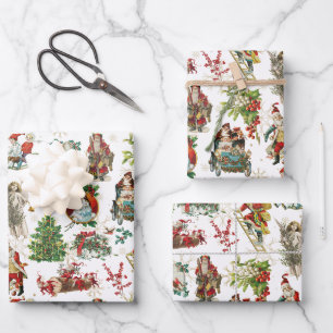 Vintage Retro Festive Christmas Holiday  Wrapping Paper Sheet