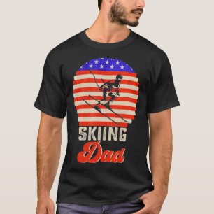 Vintage Retro Flag Proud Skiing Dad Skier Sunset T-Shirt