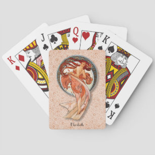 Vintage Retro Floral Art Nouveau Dancing Girl Playing Cards