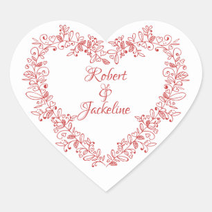 Vintage retro floral Cute Red Heart Valentines Day Sticker
