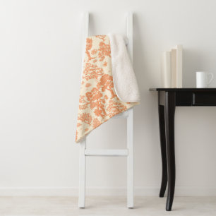 Vintage Retro Floral Orange Sherpa Blanket