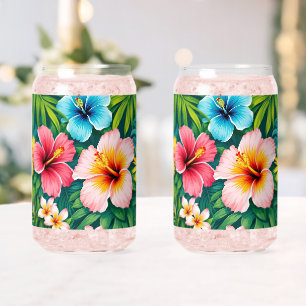 Vintage Retro Floral Pattern Design Can Glass