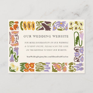 Vintage Retro Floral Website   RSVP QR Code Enclosure Card