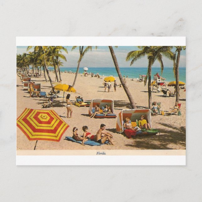 Vintage Retro Florida Beach Travel Postcard (Front)