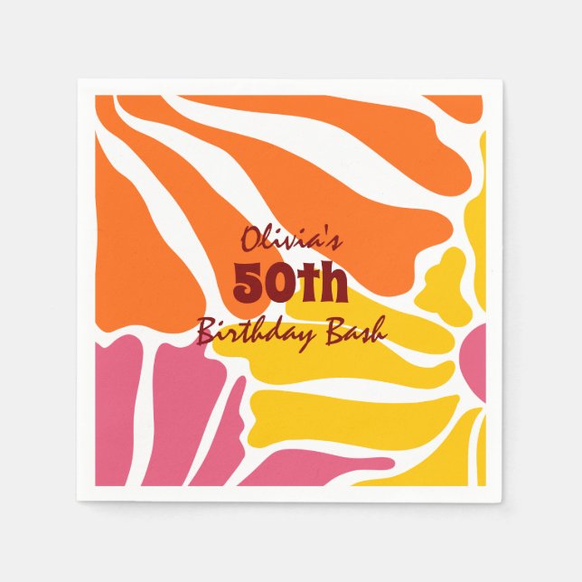 Vintage Retro Flowers Elegant & Colourful Birthday Napkin (Front)