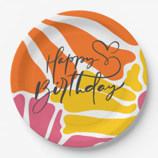 Vintage Retro Flowers Elegant & Colourful Birthday Paper Plate