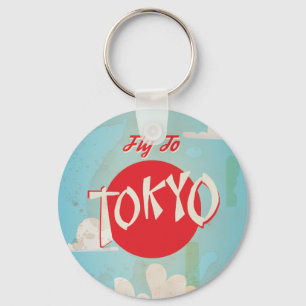 Vintage Retro Fly to Tokyo Travel Poster Key Ring