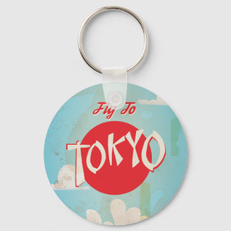 Vintage Retro Fly to Tokyo Travel Poster Key Ring