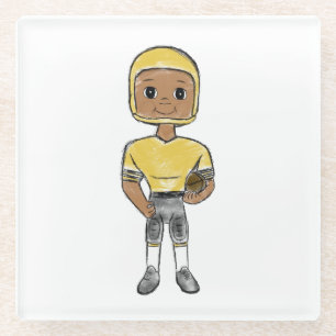 vintage retro football player black yellow simple glass coaster