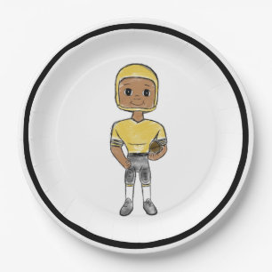 vintage retro football player black yellow simple paper plate