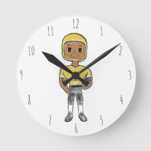 vintage retro football player black yellow simple round clock