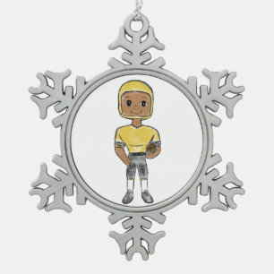 vintage retro football player black yellow simple snowflake pewter christmas ornament