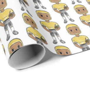 vintage retro football player black yellow simple wrapping paper