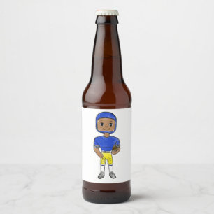 vintage retro football player blue yellow simple beer bottle label