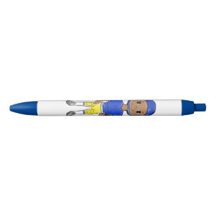vintage retro football player blue yellow simple black ink pen